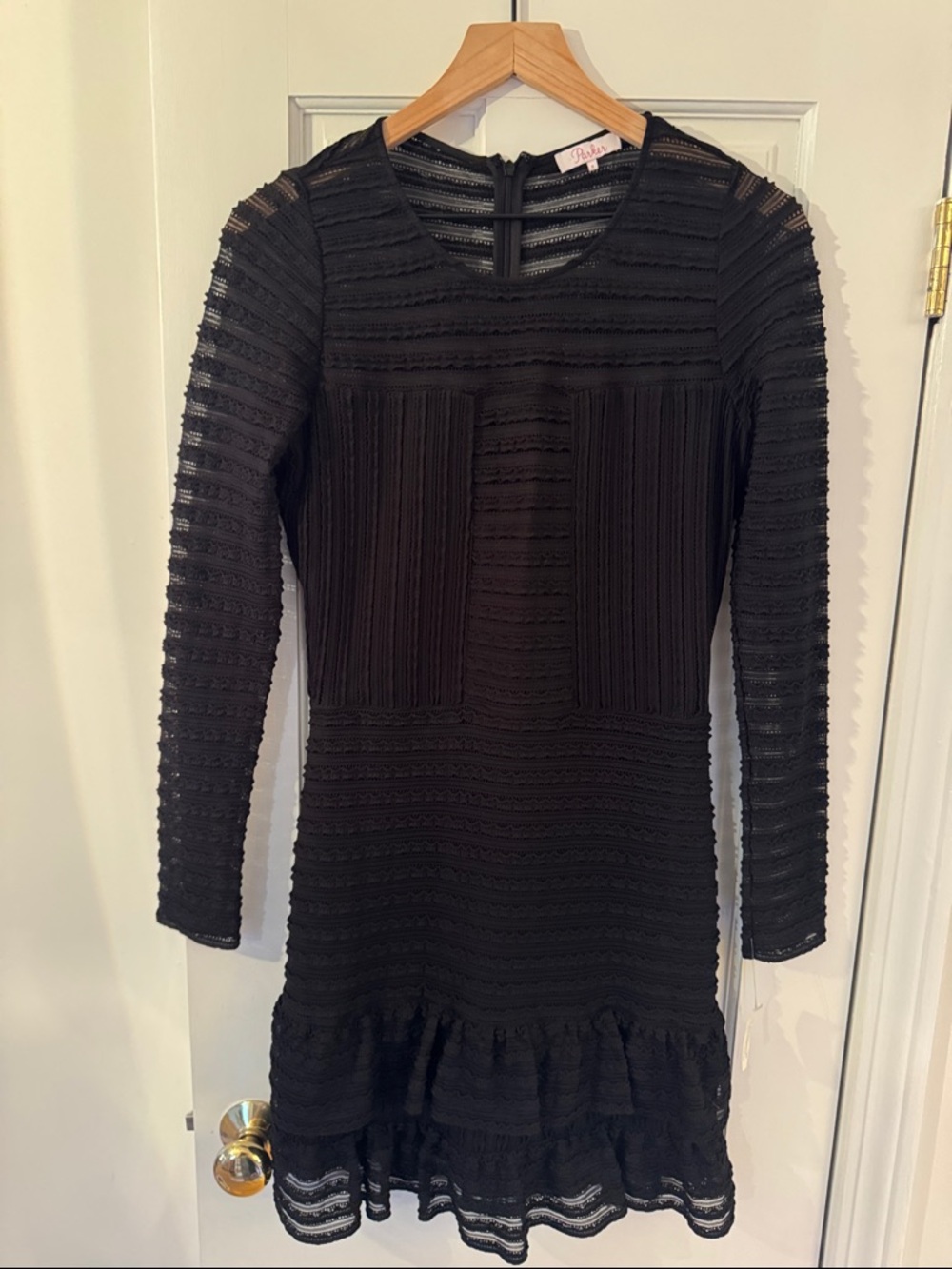 Parker Black Lace-Striped Sleeveless Dress
